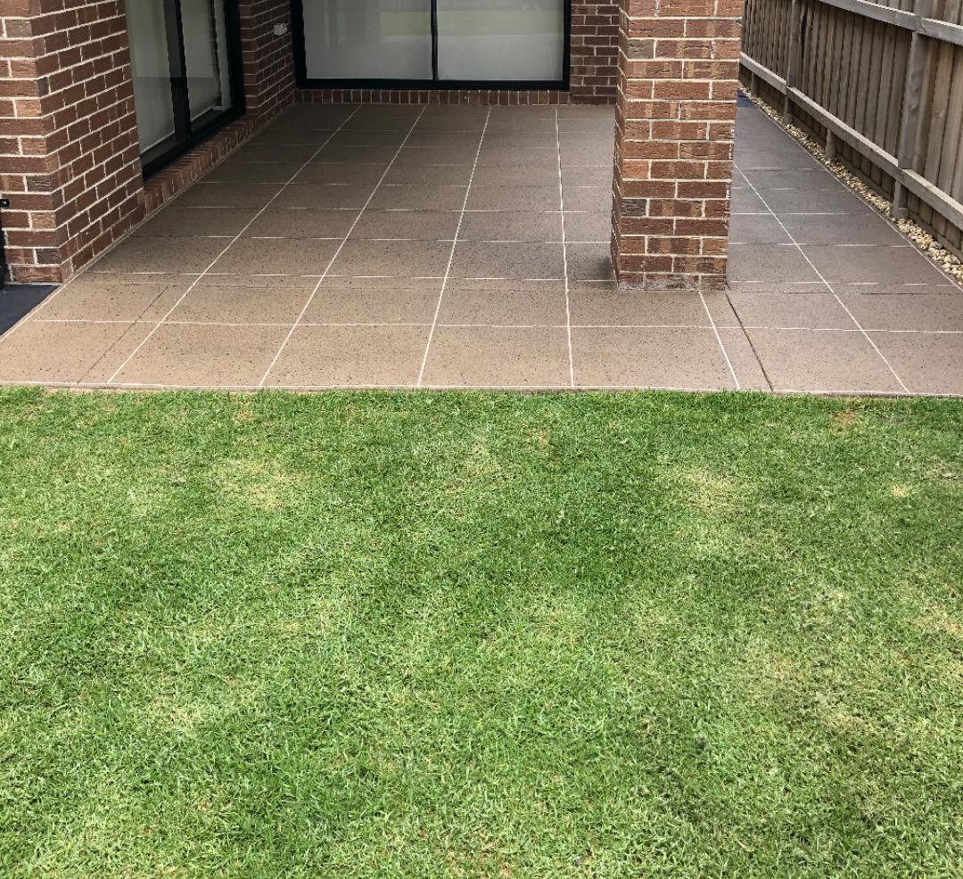 Detailed section of hand-laid stencil concrete resurfacing and clear sealing in Clyde North by Melbourne Concrete Sealing and Resurfacing.