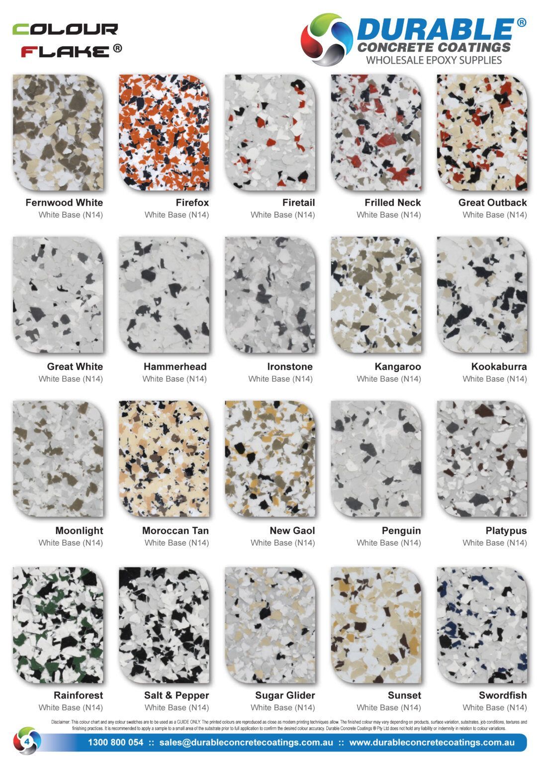 Melbourne Concrete Sealing - DCC Colour Flake Epoxy Flooring Color Swatch Chart Part 2