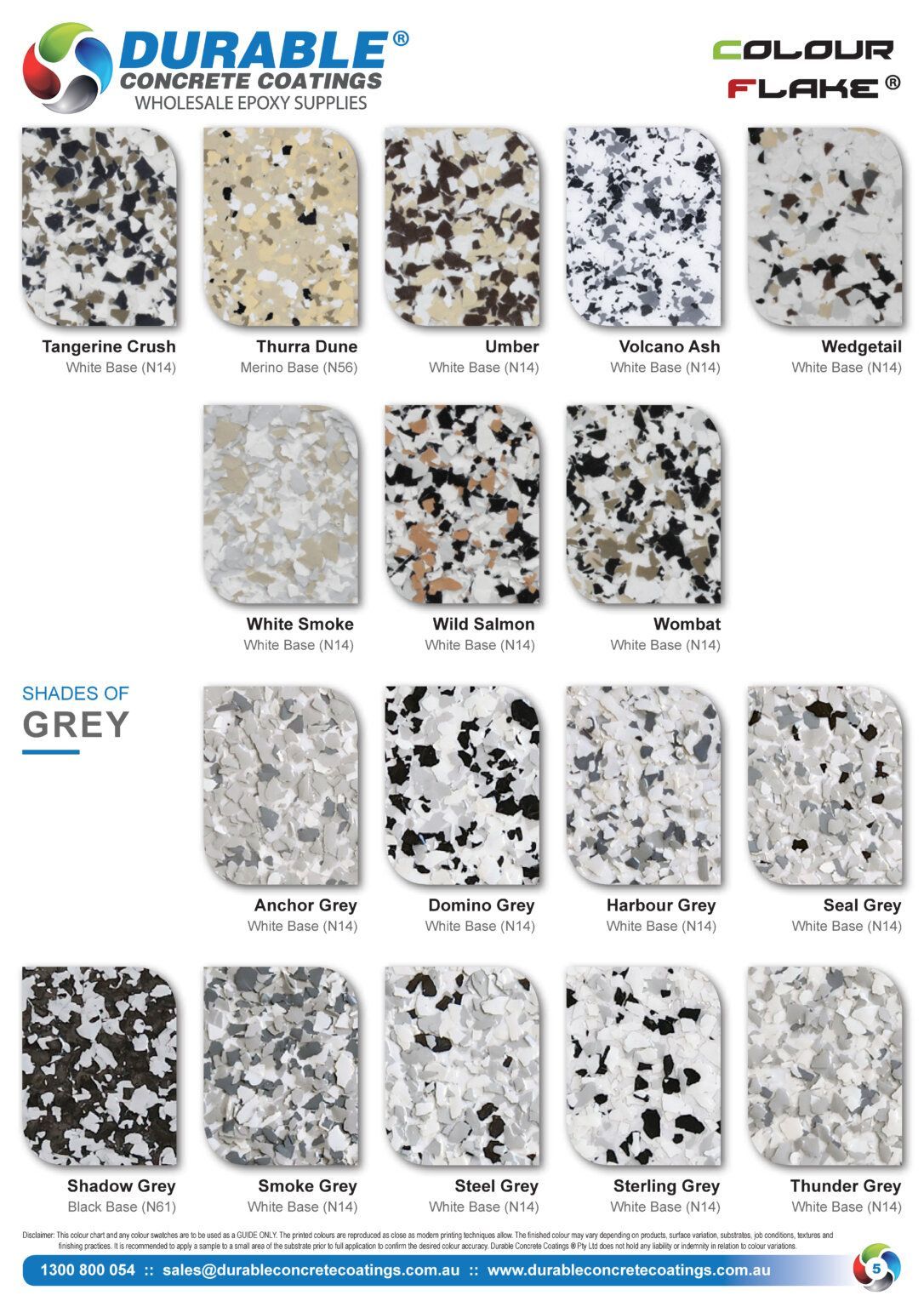 Melbourne Concrete Sealing - DCC Colour Flake Epoxy Flooring Color Swatch Chart Part 3