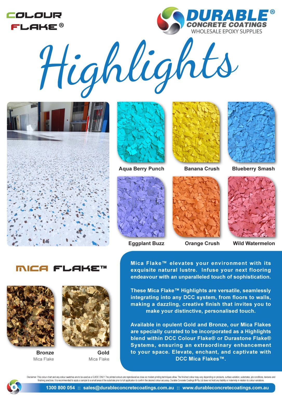 Melbourne Concrete Sealing - DCC Colour Flake Highlights and Mica Flake Swatch Chart Part 1