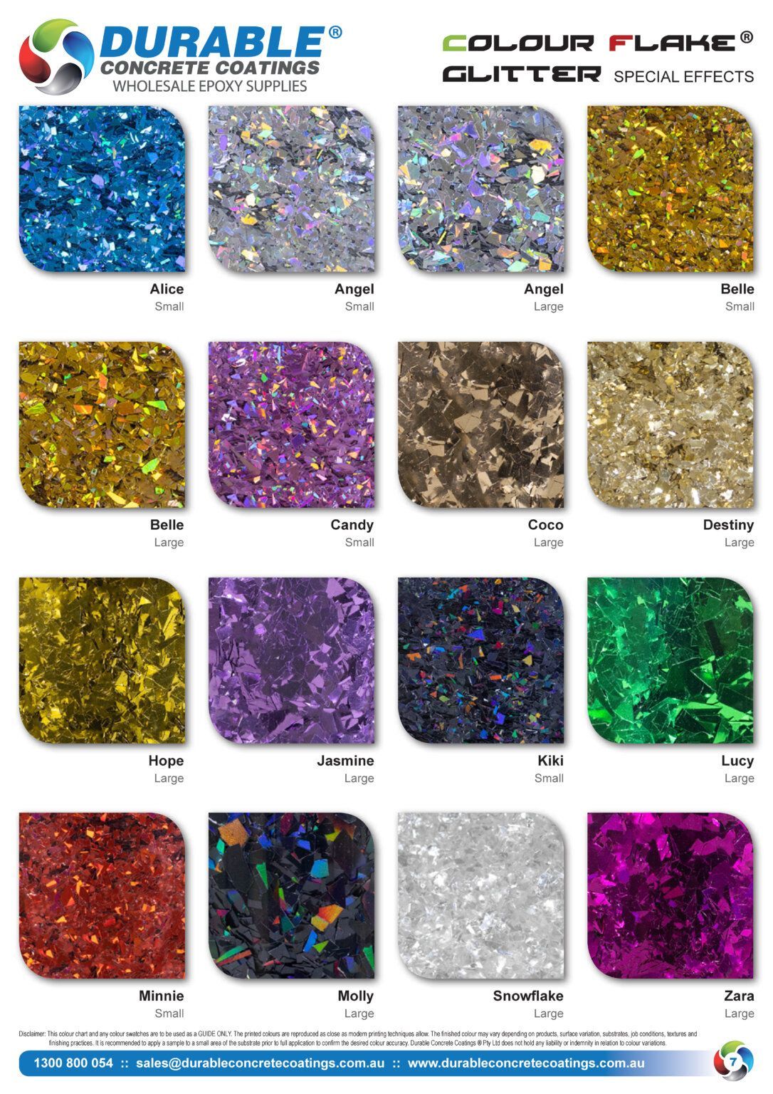 Melbourne Concrete Sealing - DCC Colour Flake Highlights Glitter and Special Effects Swatch Chart Part 2