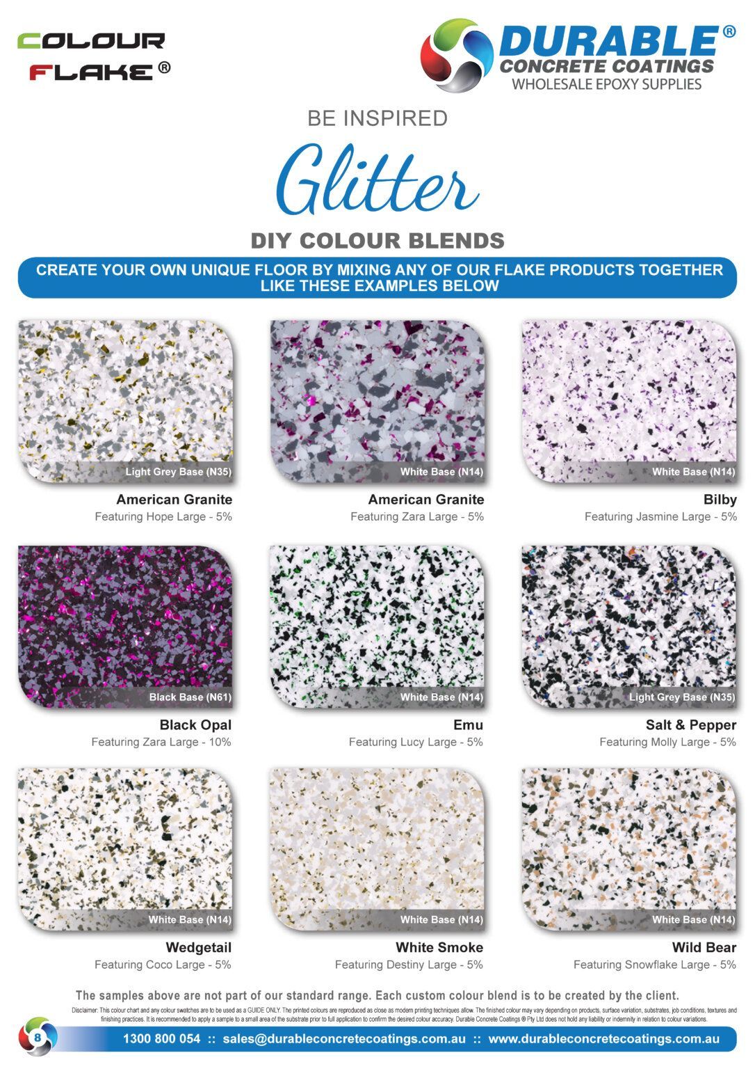 Melbourne Concrete Sealing - DCC Colour Flake Highlights Glitter DIY Colour Blends Swatch Chart Part 3