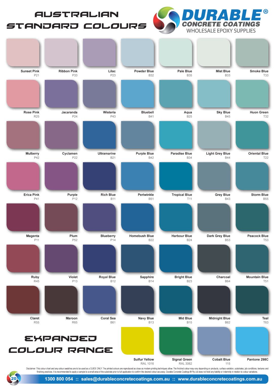 Melbourne Concrete Sealing - DCC Durable Concrete Coatings Australian Standard Colours Swatch Chart Part 4