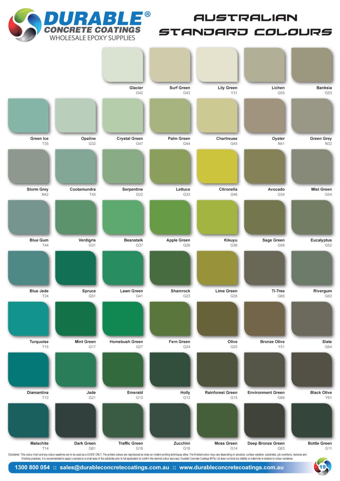 Melbourne Concrete Sealing - DCC Durable Concrete Coatings Australian Standard Colours Swatch Chart Part 3