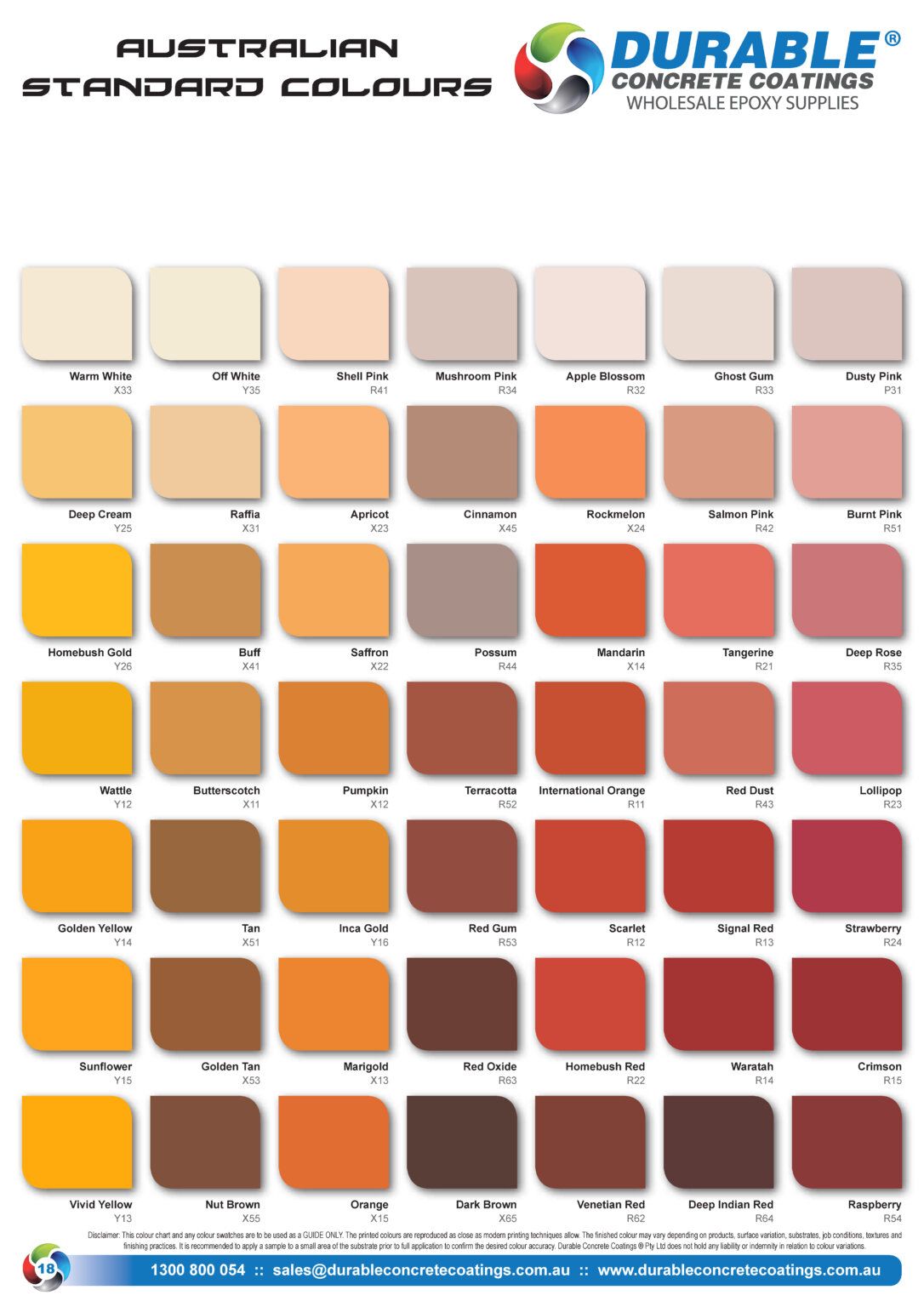Melbourne Concrete Sealing - DCC Durable Concrete Coatings Australian Standard Colours Swatch Chart Part 2