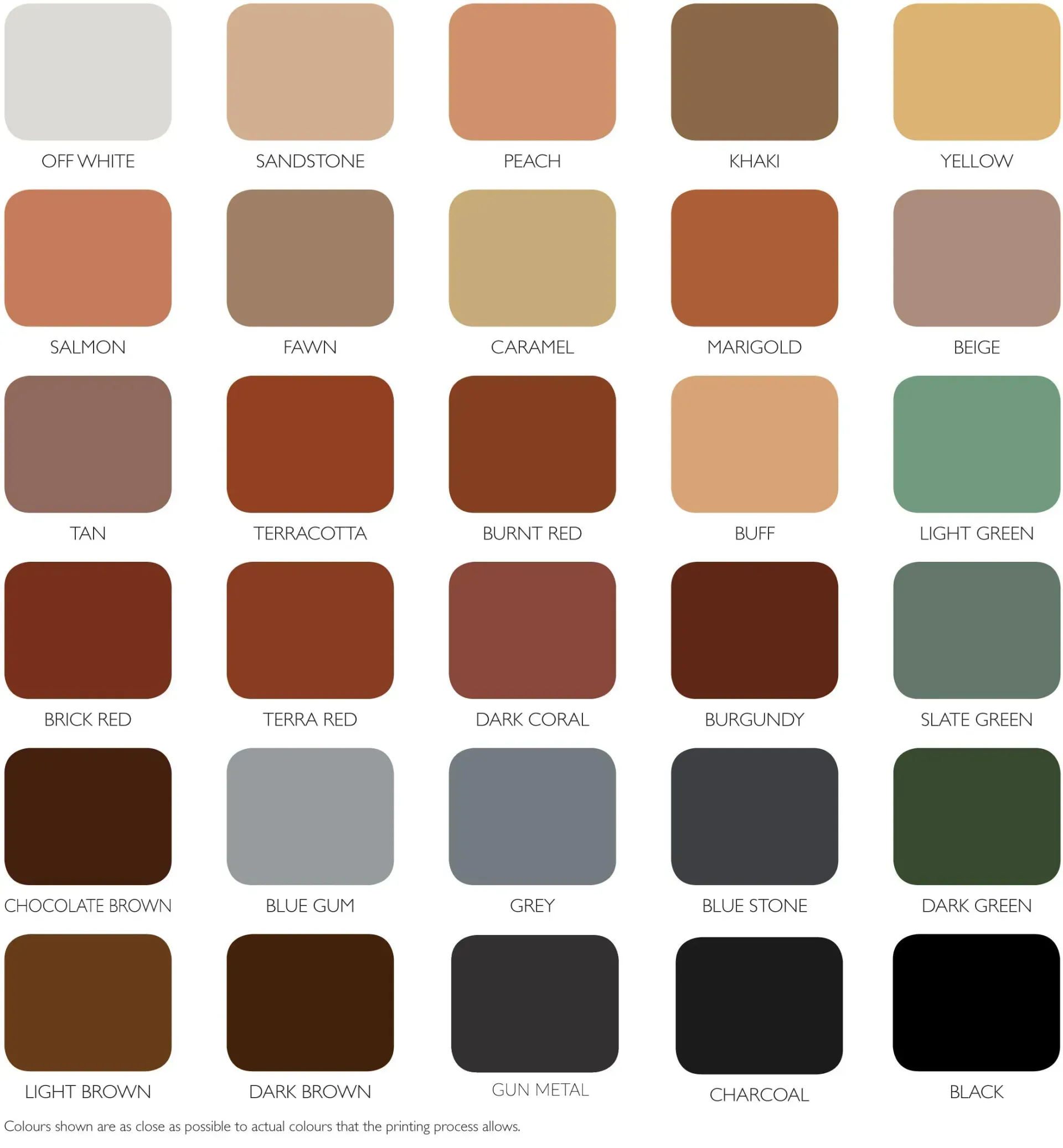 A color palette with many different shades of brown