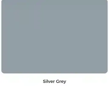 A swatch of silver grey paint on a white background.