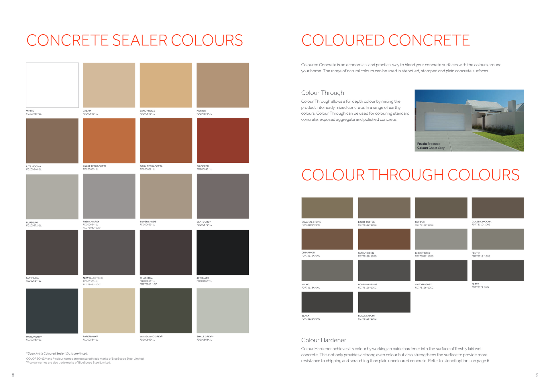 A brochure for concrete sealer colors and coloured concrete