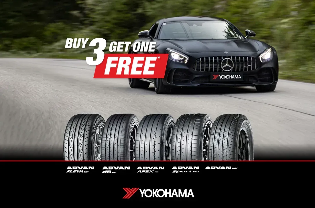 Yokohama Tire Ad with Black Mercedes on A Road  — Ballina Tyrepro in Ballina, NSW