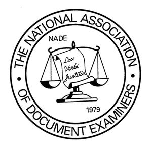 a black and white logo for the national association of document examiners