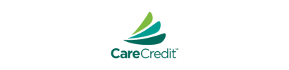 CareCredit logo with green leaf icon and teal text on a white background
