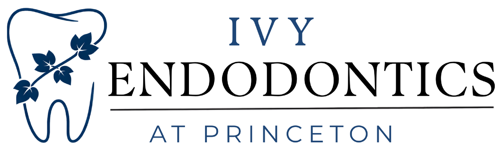 Ivy Endodontics at Princeton logo with a blue tooth and leaf design on white background