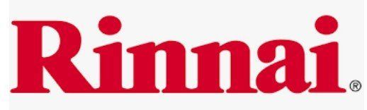 Rinnai logo in red text on a white background
