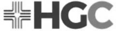 Um logotipo preto e branco para hgc com uma cruz no meio.