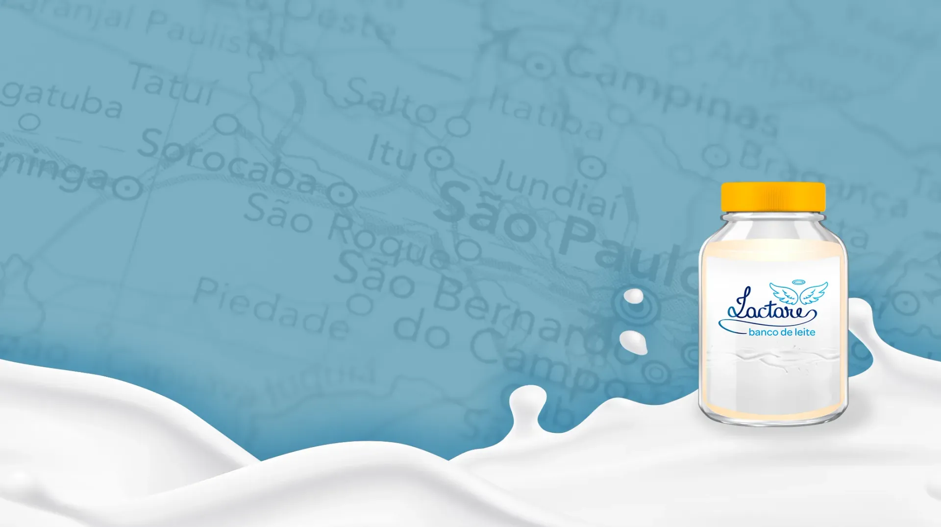 Uma garrafa de leite está em cima de um respingo de leite.