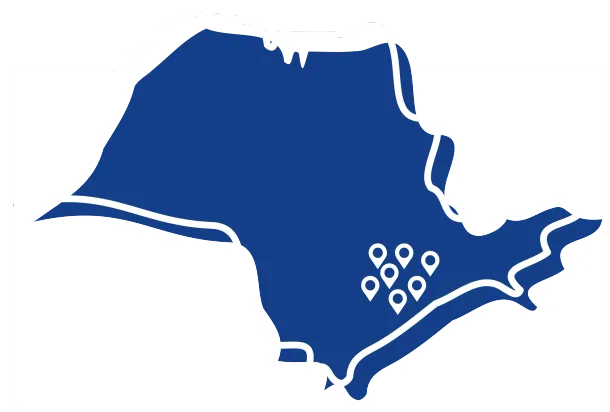 Um mapa azul de um país com pontos brancos.