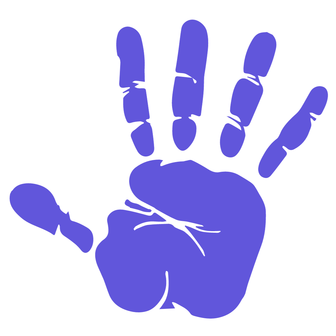 A purple hand print on a white background