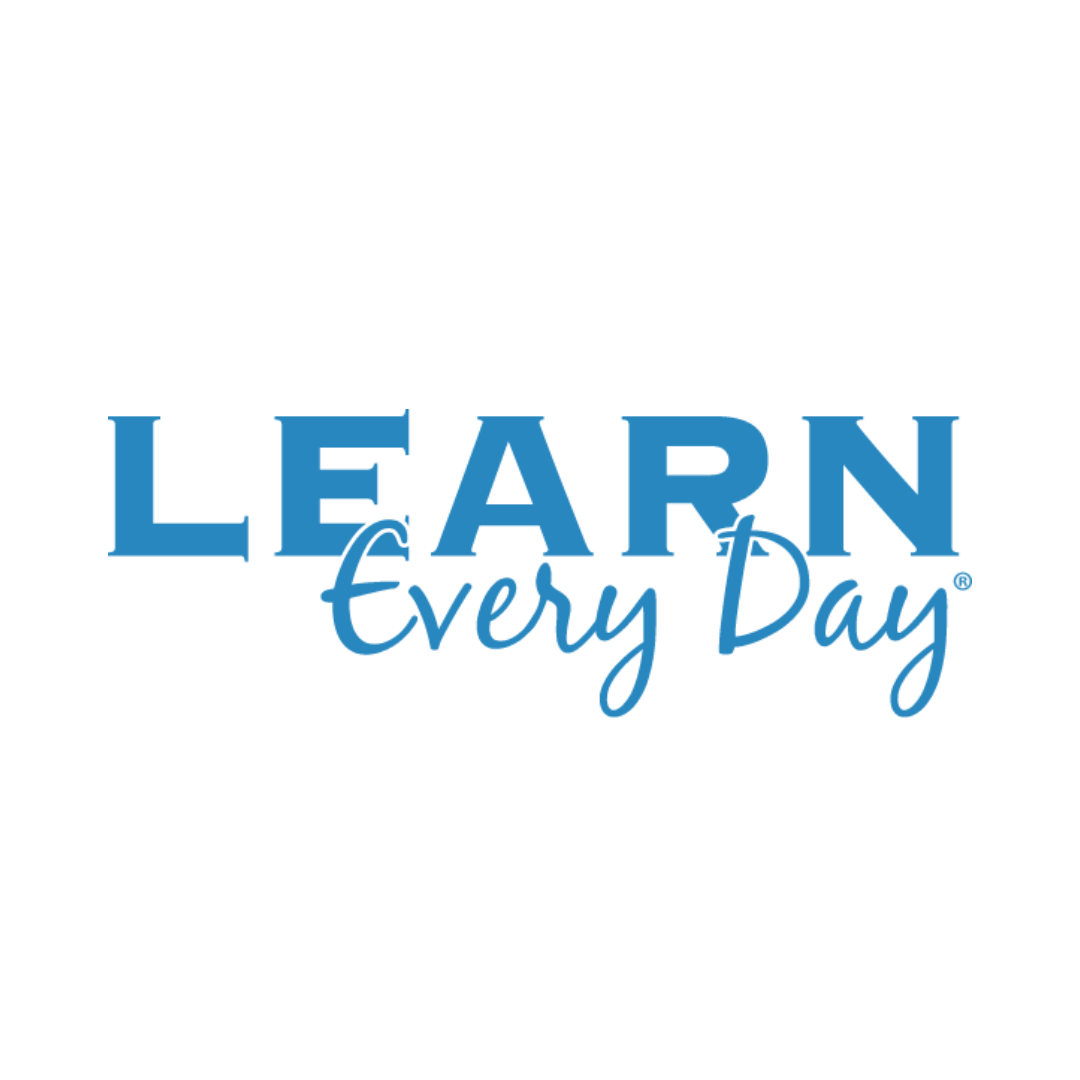 A blue logo that says learn every day on a white background.