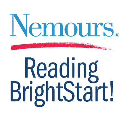 A blue and red logo for nemours reading brightstart