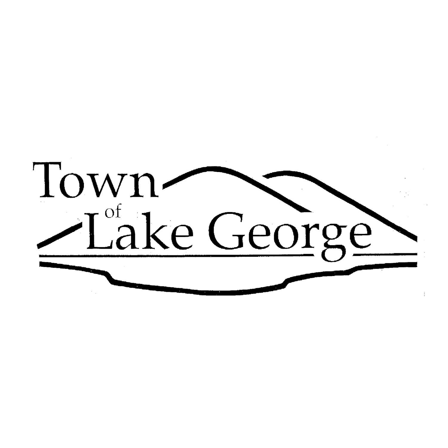 A black and white logo for the town of lake george.