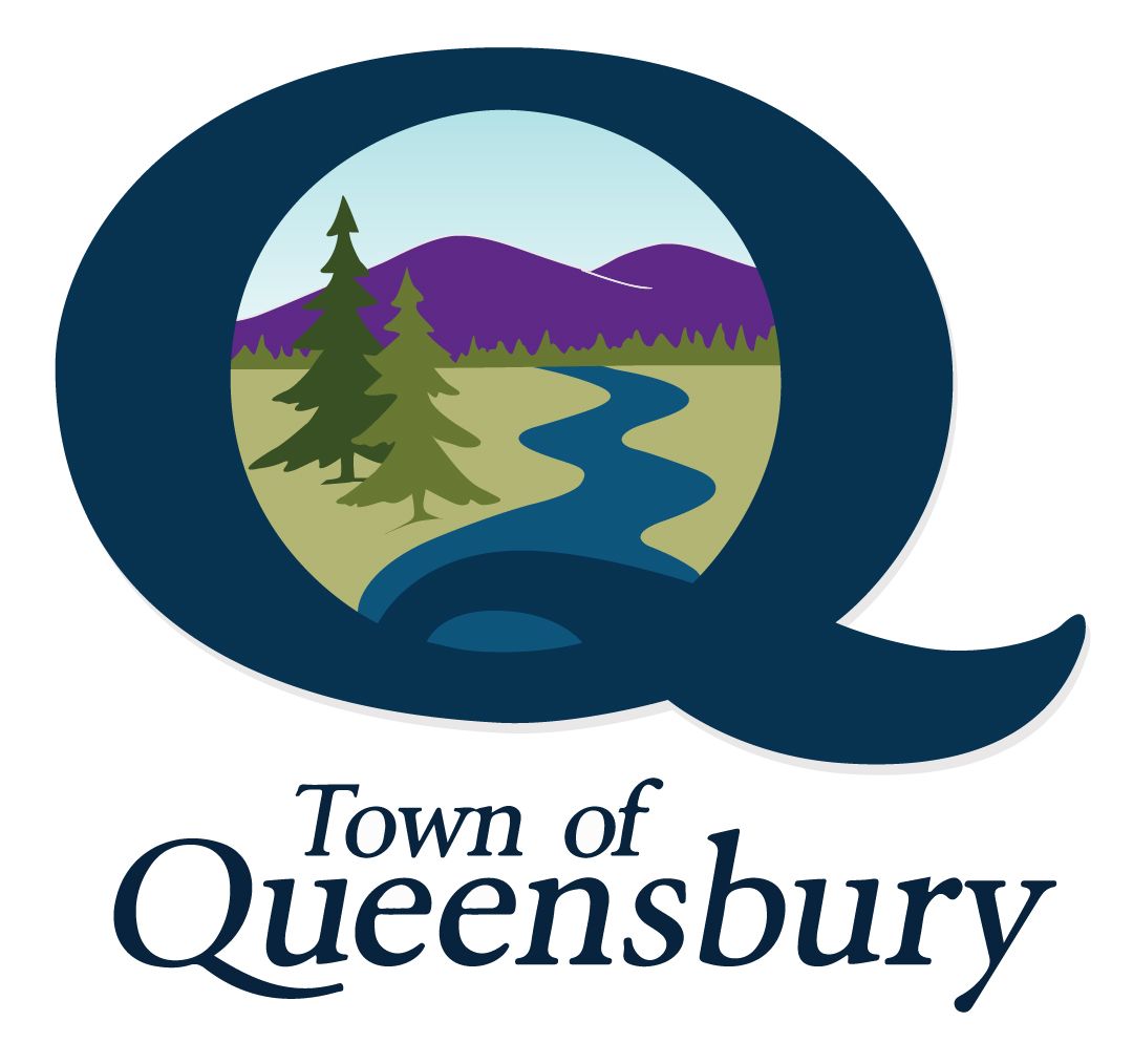 Town of Queensbury logo with a stylized Q framing a lake, trees, mountains, and sky.