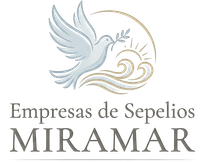 Logo de Empresa de Sepelios Miramar con paloma blanca y tonos gris y dorado