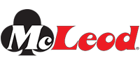 the logo for mcleod is black and red with a spade in the middle .