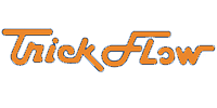 the trick flow logo is orange on a white background .