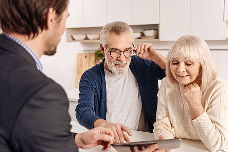 Retirement financial planner discussing financial risk with client