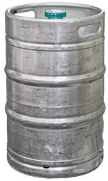 A metal keg with a green cap on top of it.