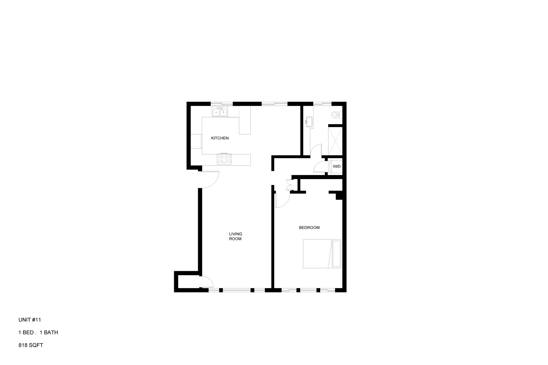 Floor Plan: Unit 1  1 bed 1 bath