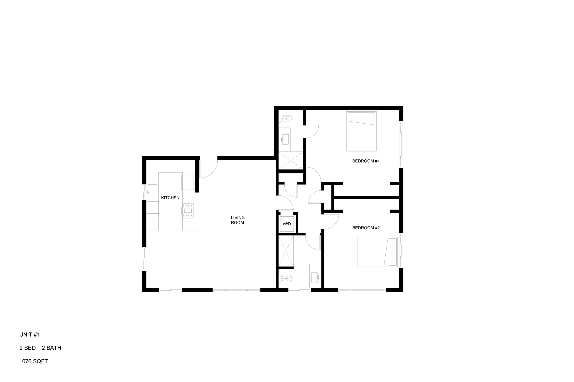 Floor Plan: Unit 1  2 bed 2 bath