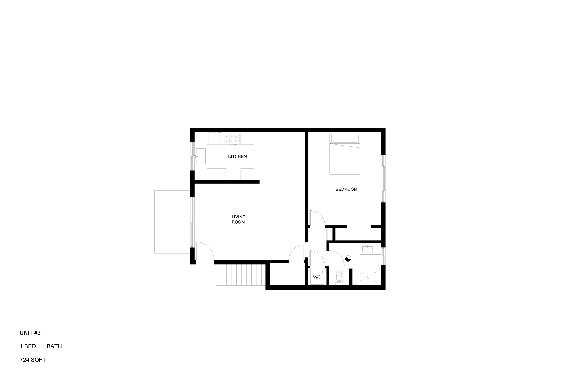 Floor Plan: Unit 3  1 bed 1 bath