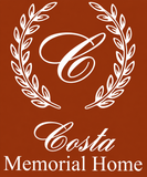 Costa Memorial Home logo with white laurel wreath and script C on a brown background