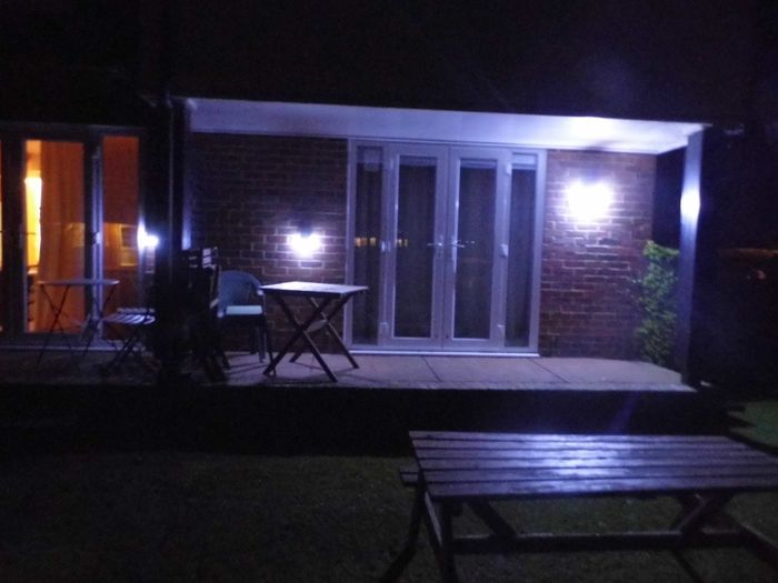 Outside solar lighting in garden of Wherry cottage