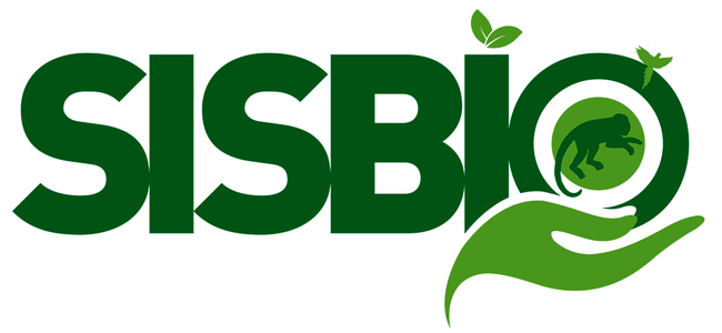 Um logotipo para uma empresa chamada sisbio com uma mão segurando um sapo.