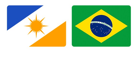 Uma bandeira azul e amarela ao lado de uma bandeira verde e amarela