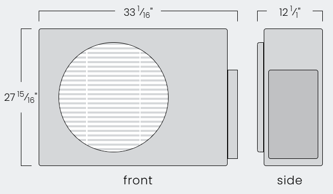 Diagram of a rectangular object showing front and side views with measurements in inches.