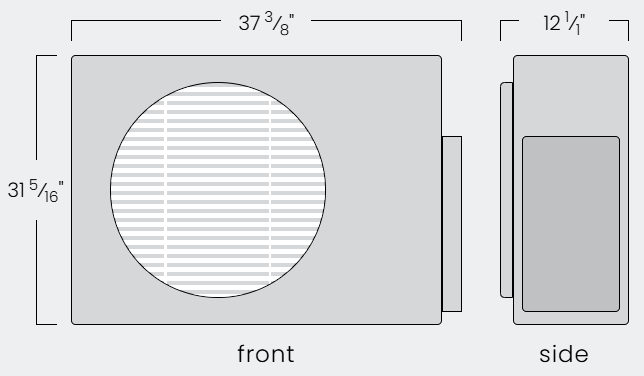 Diagram of a rectangular object showing front and side views with measurements in inches.
