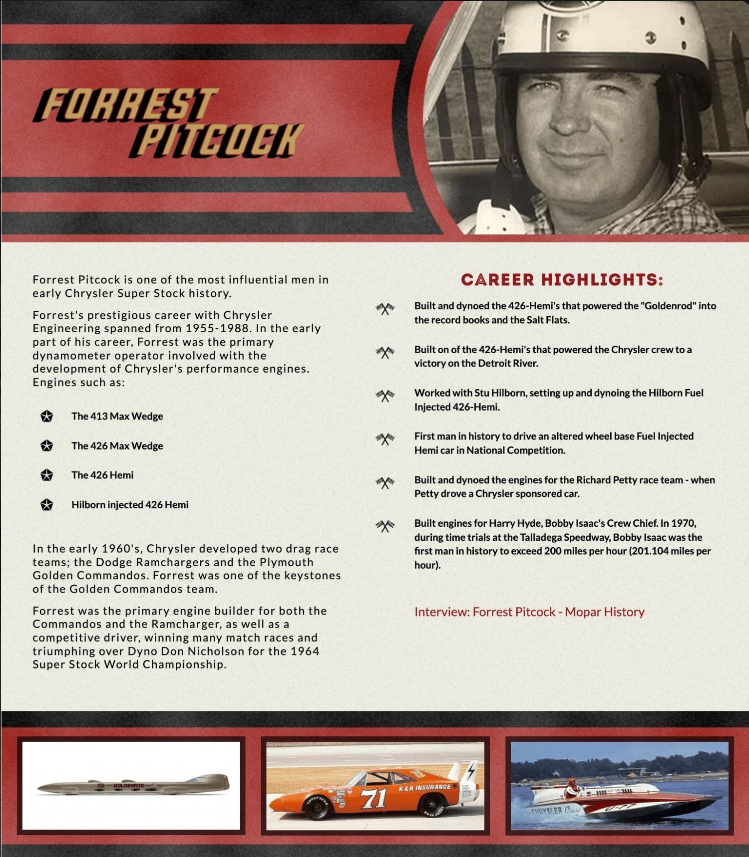 A flyer for forrest pitcock shows a man wearing a helmet