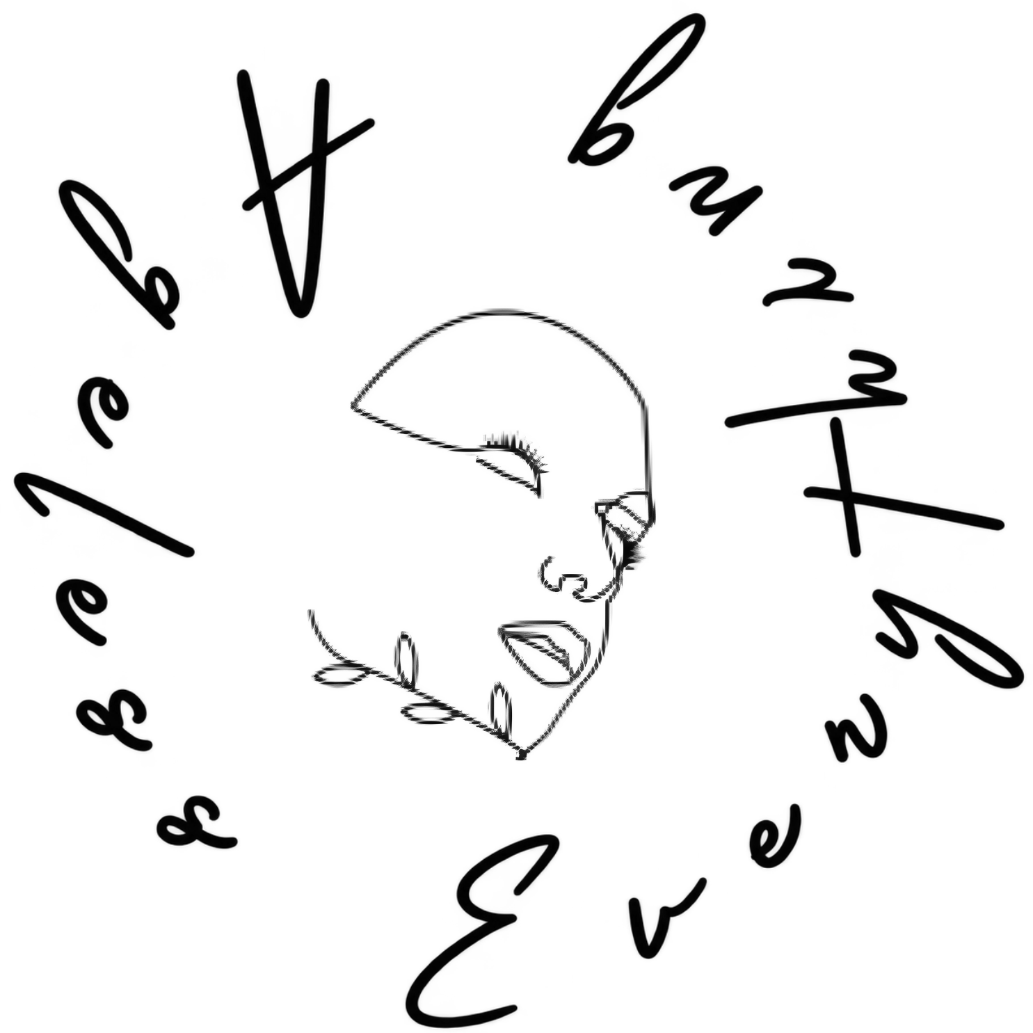 Black-and-white logo with a stylized face sketch and circular handwritten text reading “beneath the surface”