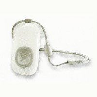 A white keychain with a cord attached to it.