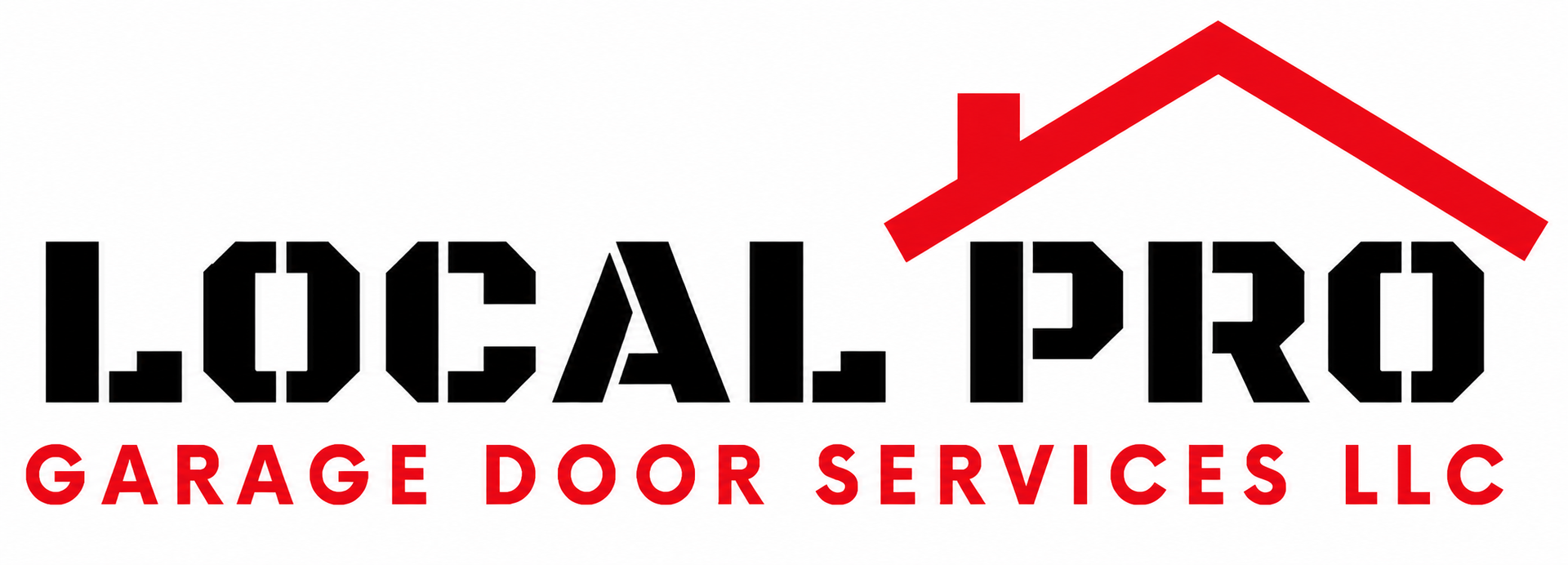 Local Pro Garage Door Services LLC logo with black text and red roof icon