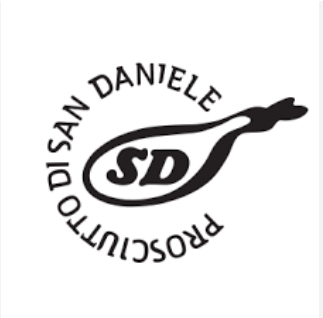 Prosciutto di San Daniele logo: Black outline of ham with 