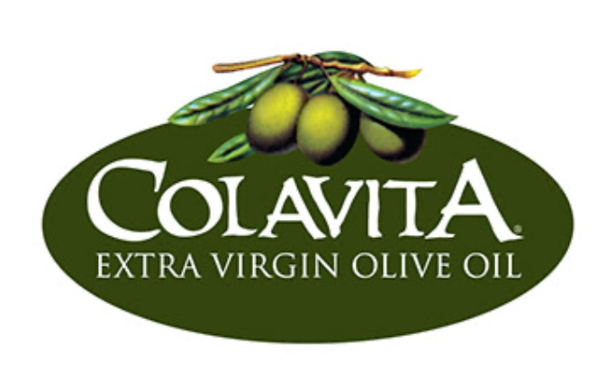 Colavita Extra Virgin Olive Oil logo with olive branch, green oval, and white text.