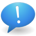 A blue speech bubble with an exclamation point inside of it.