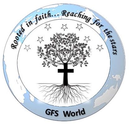 A logo for gfs world shows a tree with roots and a cross