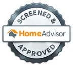 A screened and approved home advisor logo on a white background.
