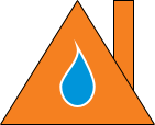 An orange triangle with a blue drop of water on it.