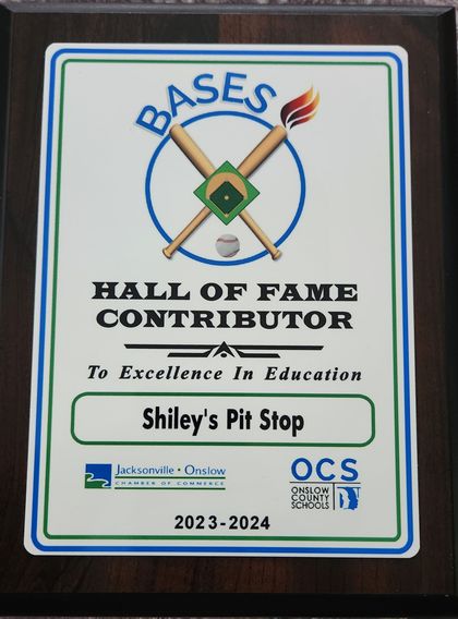 BASES Hall of Fame Contributor plaque for Shiley’s Pit Stop, 2023–2024